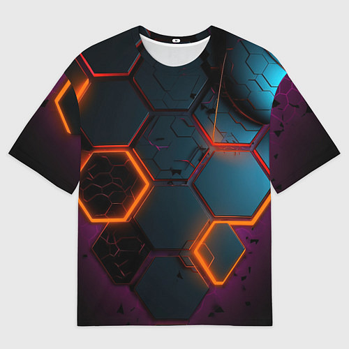 Мужская футболка оверсайз Неоновые оранжевые плиты / 3D-принт – фото 1