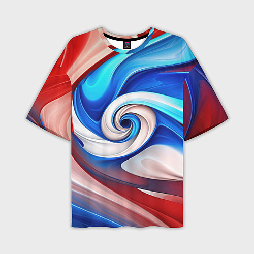Мужская футболка оверсайз Волны в цвете флага РФ / 3D-принт – фото 1