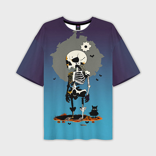 Мужская футболка оверсайз Funny skeleton - neural network - halloween / 3D-принт – фото 1