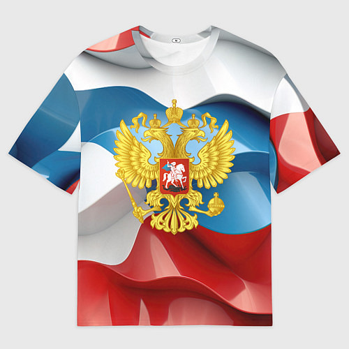 Мужская футболка оверсайз Герб России триколор / 3D-принт – фото 1