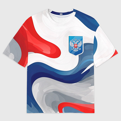 Мужская футболка оверсайз Герб России триколор / 3D-принт – фото 1