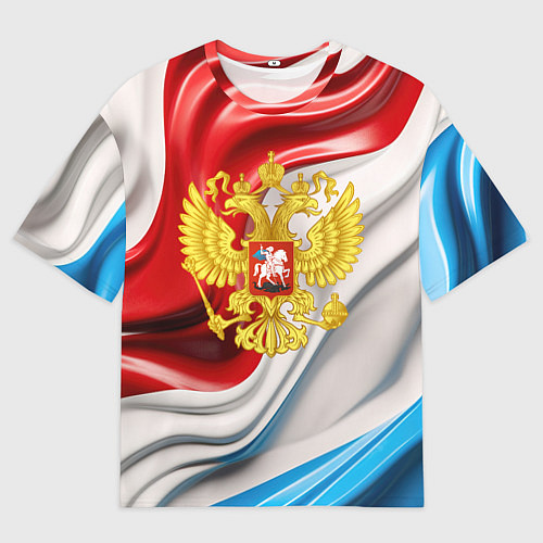 Мужская футболка оверсайз Герб России на фоне флага / 3D-принт – фото 1
