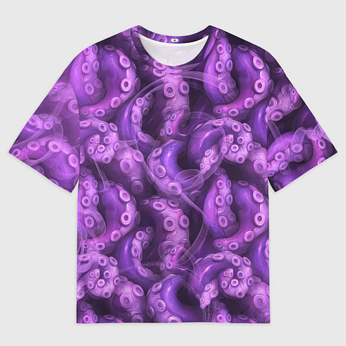 Мужская футболка оверсайз Фиолетовые щупальца и дым / 3D-принт – фото 1