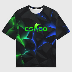 Футболка оверсайз мужская CS GO green blue neon, цвет: 3D-принт