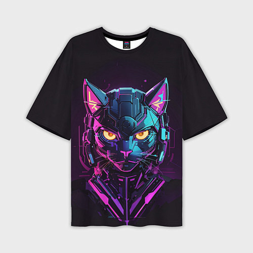 Мужская футболка оверсайз Боевой коcмический кот / 3D-принт – фото 1