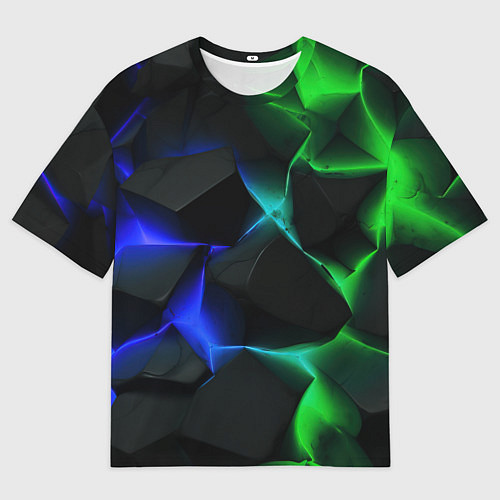 Мужская футболка оверсайз Синие и зеленые плиты / 3D-принт – фото 1