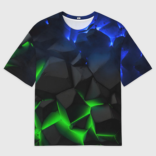 Мужская футболка оверсайз Разлом синих и зеленых плит / 3D-принт – фото 1