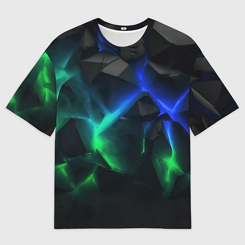 Мужская футболка оверсайз Разлом синих и зеленых плит / 3D-принт – фото 1