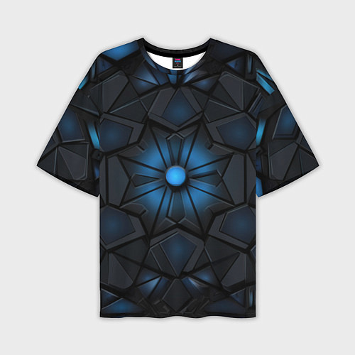 Мужская футболка оверсайз Калейдоскопные черные и синие узоры / 3D-принт – фото 1
