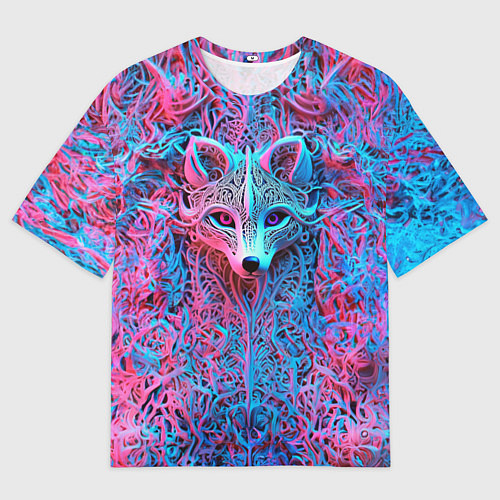 Мужская футболка оверсайз Лис из розово-голубых узоров / 3D-принт – фото 1