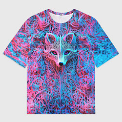 Футболка оверсайз мужская Лис из розово-голубых узоров, цвет: 3D-принт