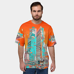 Футболка оверсайз мужская Токио оранжевый пейзаж, цвет: 3D-принт — фото 2