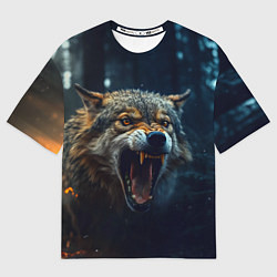 Мужская футболка оверсайз Волк рассвет