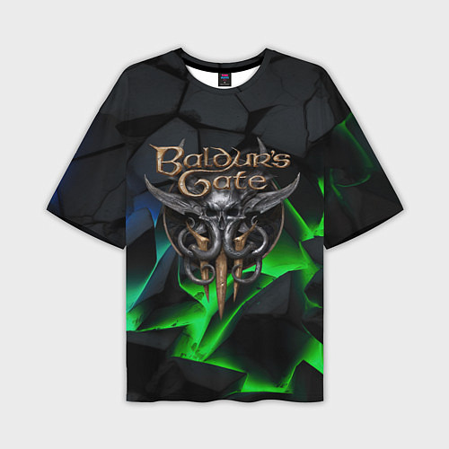 Мужская футболка оверсайз Baldurs Gate 3 black blue neon / 3D-принт – фото 1