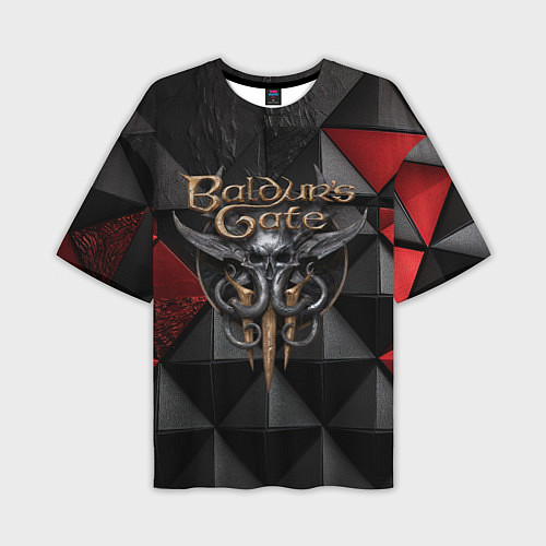 Мужская футболка оверсайз Baldurs Gate 3 logo red black / 3D-принт – фото 1