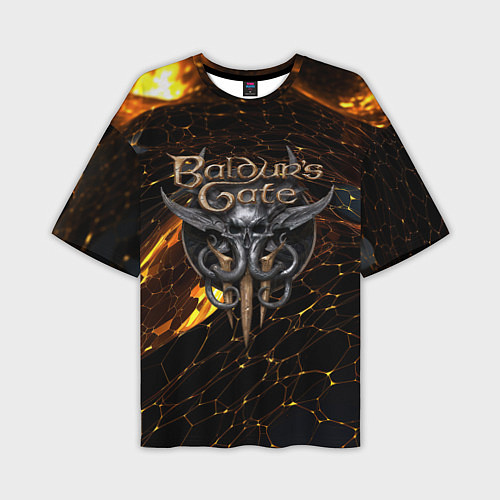 Мужская футболка оверсайз Baldurs Gate 3 logo gold and black / 3D-принт – фото 1