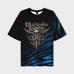 Мужская футболка оверсайз Baldurs Gate 3 logo blue geometry