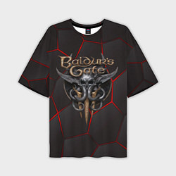 Мужская футболка оверсайз Baldurs Gate 3 logo red black geometry