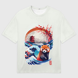 Мужская футболка оверсайз Красная панда на охоте