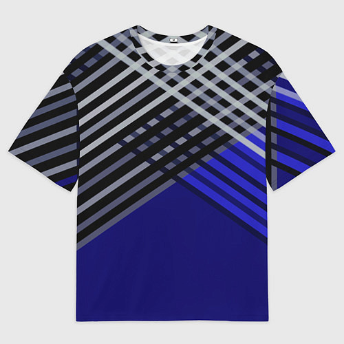 Мужская футболка оверсайз Белые и серые полосы на синем фоне / 3D-принт – фото 1