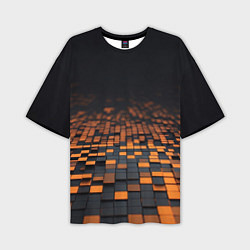 Мужская футболка оверсайз Черные и оранжевые пиксели