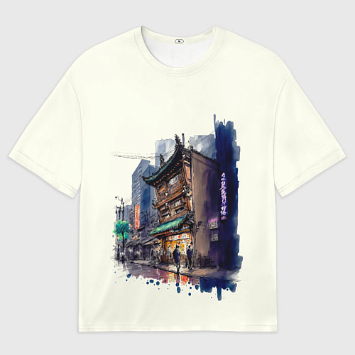 Мужская футболка оверсайз Улица ночных баров / 3D-принт – фото 1