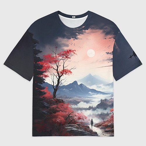 Мужская футболка оверсайз Луна над горами / 3D-принт – фото 1