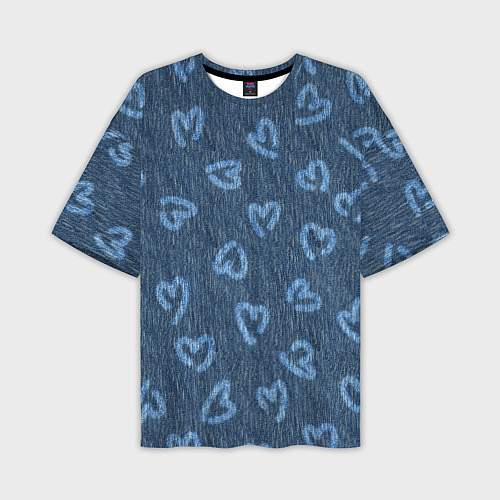 Мужская футболка оверсайз Hearts on denim / 3D-принт – фото 1