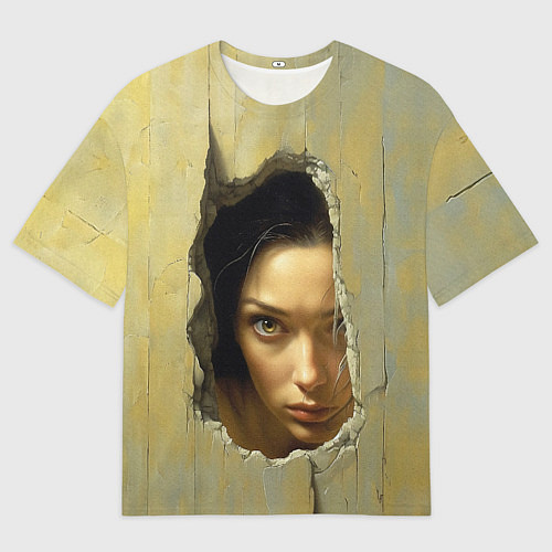 Мужская футболка оверсайз Девушка выглядывает / 3D-принт – фото 1