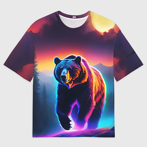 Мужская футболка оверсайз Люминесцентный медведь гризли / 3D-принт – фото 1