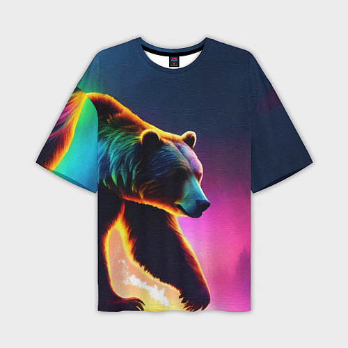 Мужская футболка оверсайз Неоновый светящийся медведь гризли / 3D-принт – фото 1
