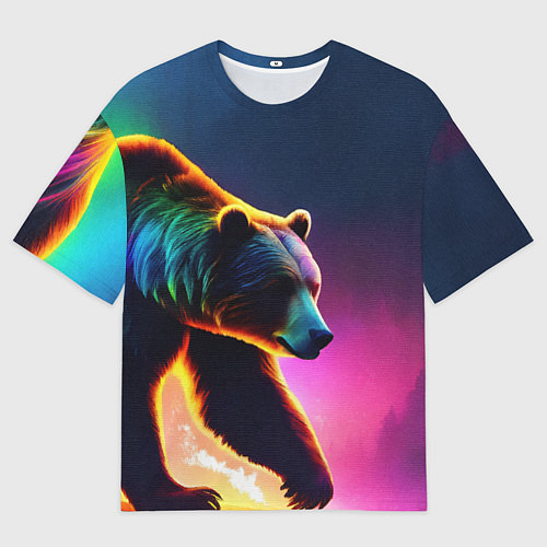 Мужская футболка оверсайз Неоновый светящийся медведь гризли / 3D-принт – фото 1