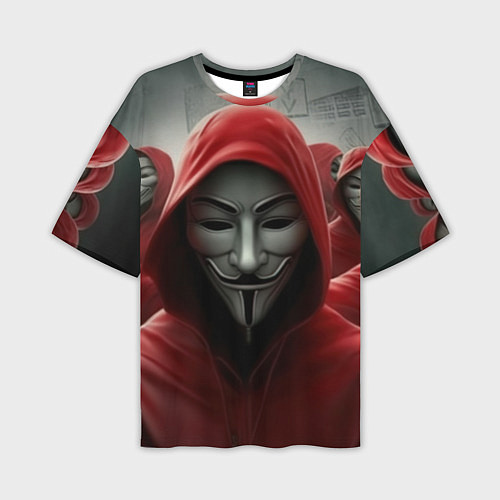 Мужская футболка оверсайз Анонимусы в красных капюшонах / 3D-принт – фото 1