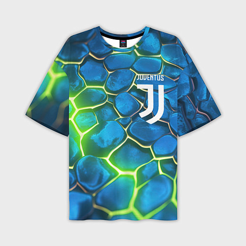 Мужская футболка оверсайз Juventus blue green neon / 3D-принт – фото 1