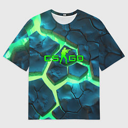 Мужская футболка оверсайз CS GO green texture logo