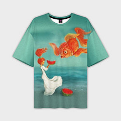 Мужская футболка оверсайз Девочка с арбузом и золотая рыбка