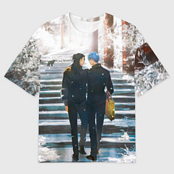 Мужская футболка оверсайз Годжо и Гетто - Магическая битва