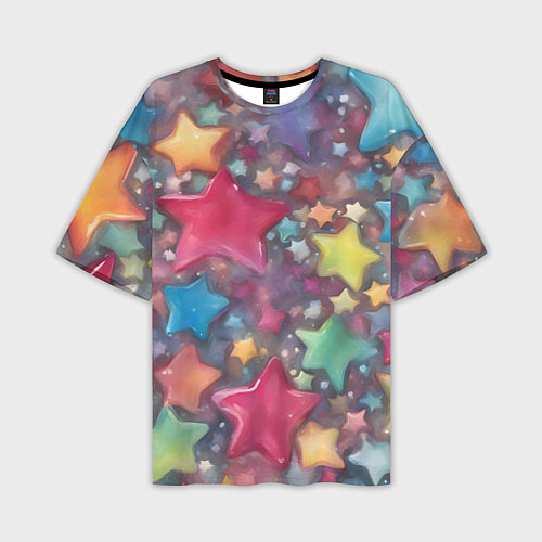 Мужская футболка оверсайз Разноцветные новогодние звёзды / 3D-принт – фото 1