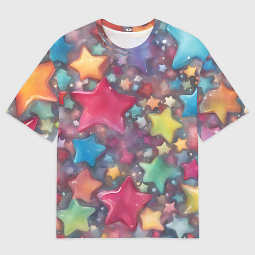 Мужская футболка оверсайз Разноцветные новогодние звёзды / 3D-принт – фото 1
