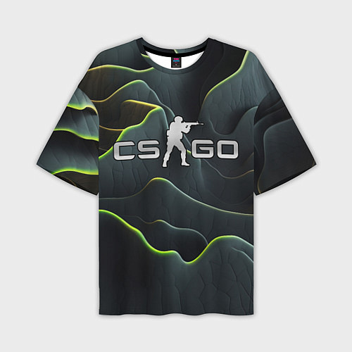 Мужская футболка оверсайз CSGO green dark texture / 3D-принт – фото 1