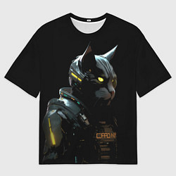 Футболка оверсайз мужская Кот робот, цвет: 3D-принт