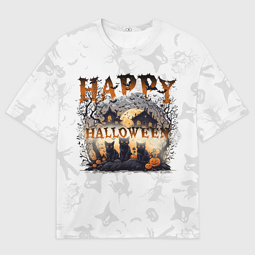 Мужская футболка оверсайз С котиками на хэллоуин / 3D-принт – фото 1