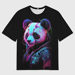 Мужская футболка оверсайз Панда в красках киберпанк