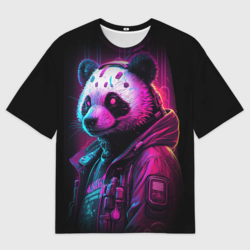 Мужская футболка оверсайз Panda cyberpunk / 3D-принт – фото 1
