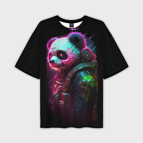Мужская футболка оверсайз Cyberpunk panda / 3D-принт – фото 1