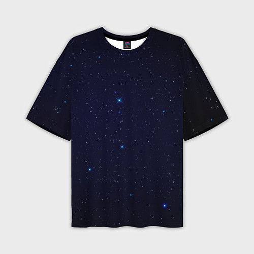 Мужская футболка оверсайз Тёмный космос и синие звёзды / 3D-принт – фото 1