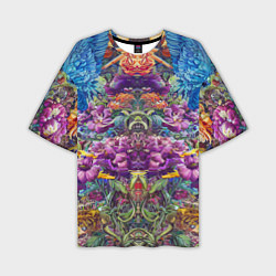 Мужская футболка оверсайз Зеркальный цветочный паттерн с птицами - мода - не