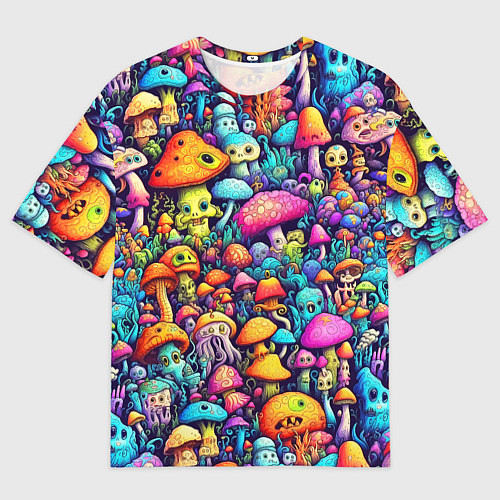 Мужская футболка оверсайз Кислотные психоделические грибы / 3D-принт – фото 1