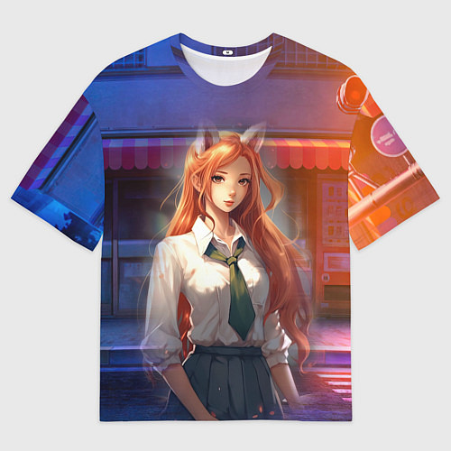 Мужская футболка оверсайз Студентка девушка лиса / 3D-принт – фото 1