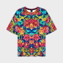 Мужская футболка оверсайз Зеркальный цветочный паттерн - мода